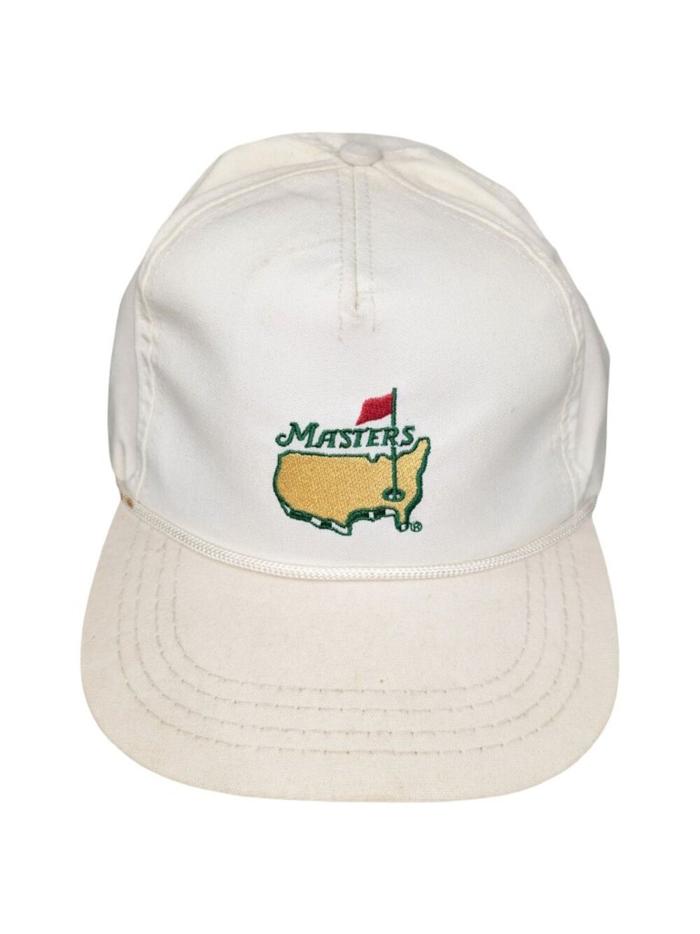 Vtg Masters Derby Cap Rope Hat Mens White Adjustable Augusta National